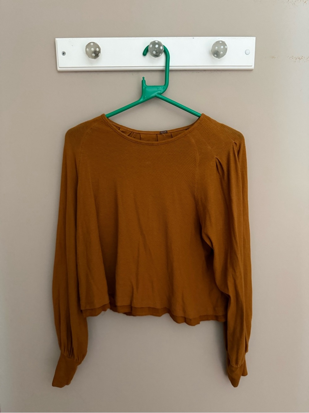 Free People Ribbed Long Sleeve Top in Mustard Brown